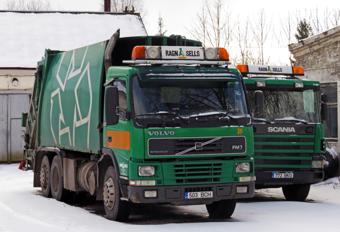 Эстония, № 503 BCH — Volvo ('1998) FM7; Эстония, № 772 BKG — Scania ('1996) P114G