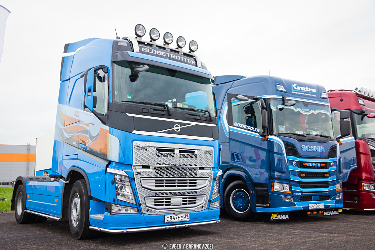 Калининградская область, № С 847 МЕ 39 — Volvo ('2012) FH.460 [X9P]; Калининградская область, № С 415 НО 39 — Scania ('2016) R500; Московская область — Фестиваль Truckfest 2021 — май