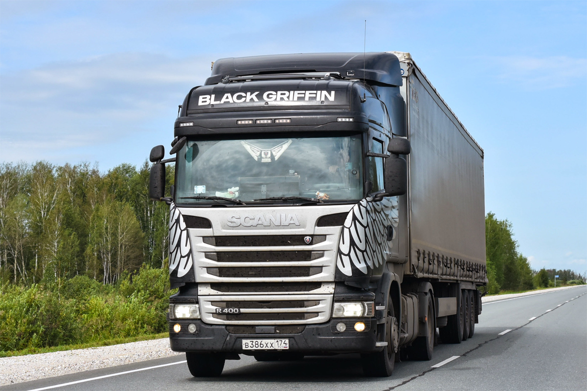 Челябинская область, № В 386 ХХ 174 — Scania ('2013) R400; Scania ('2013) R400 "Black Griffin" (Новосибирская область)