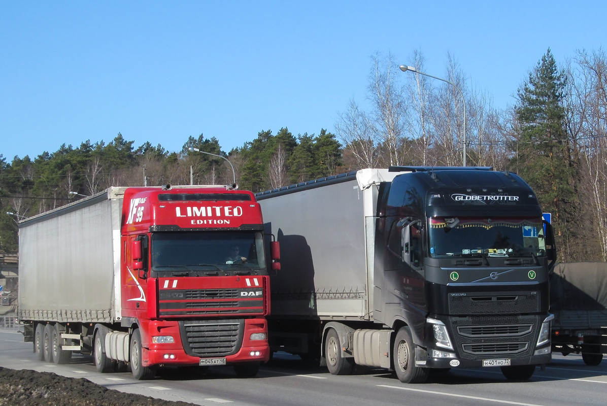 Липецкая область, № М 045 АТ 48 — DAF 95XF FT; Брянская область, № Н 401 НО 32 — Volvo ('2012) FH.460 [X9P]