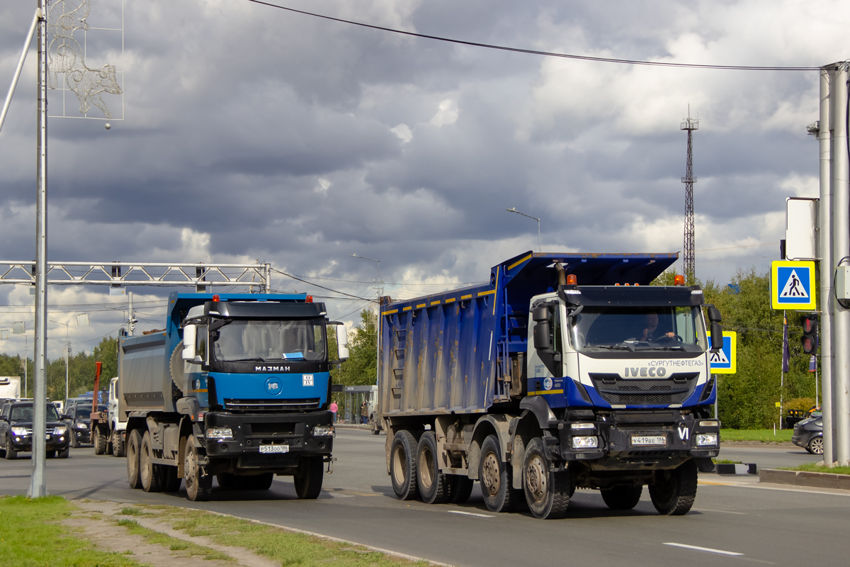 Ханты-Мансийский автоном.округ, № Р 513 ОО 186 — МАЗ-MAN (общая модель); Ханты-Мансийский автоном.округ, № У 419 ВЕ 186 — IVECO-AMT Trakker ('2013)
